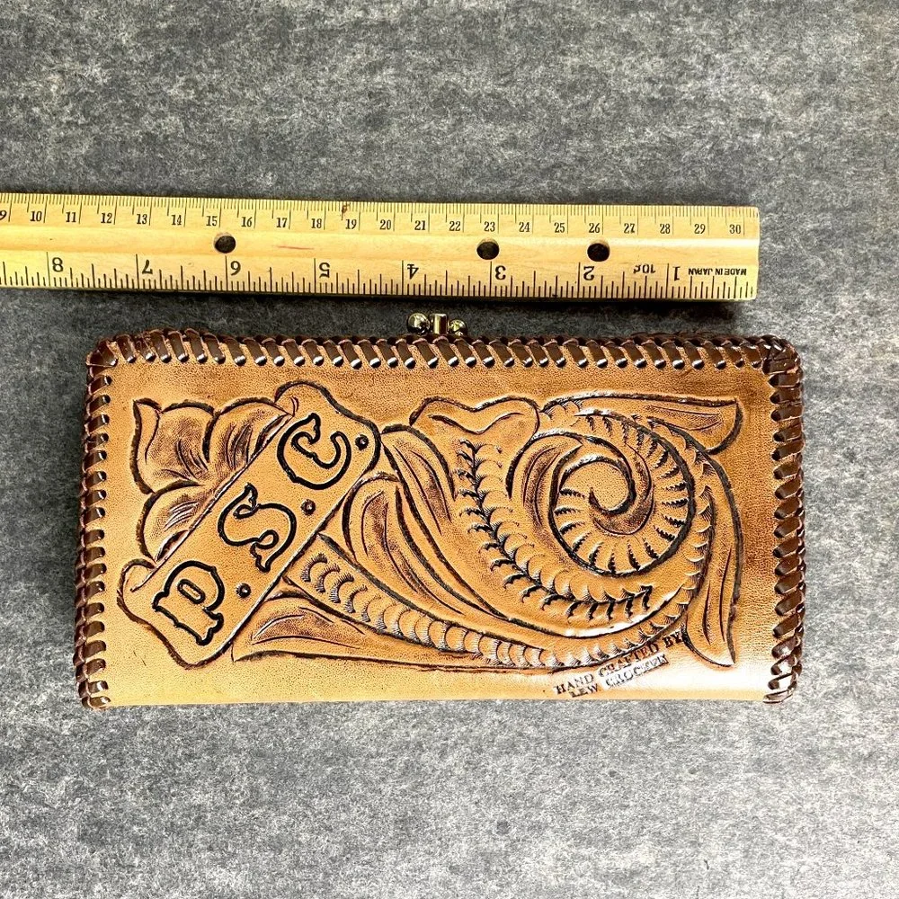 Tooled leather embossed clutch/wallet - handmade vintage - Picture 8 of 8